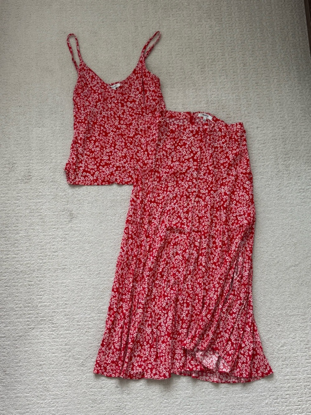 Madewell Red Floral Midi Skirt